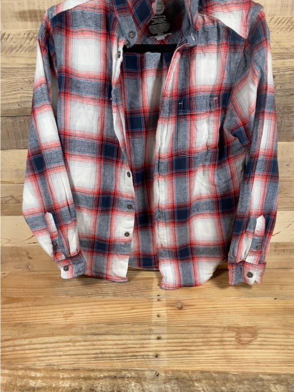 Wonder Nation Boys Flannel XL(14/16) Top Red Black Plaid Casual Button Up Shirt